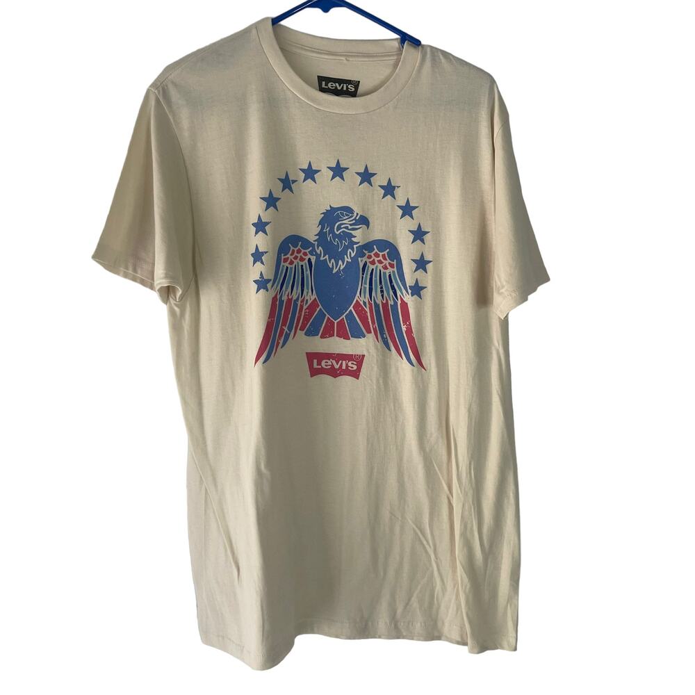 Levi's Men's Size Large Cream Patriot Red White‎ Blue Eagle Shirt 4th of July